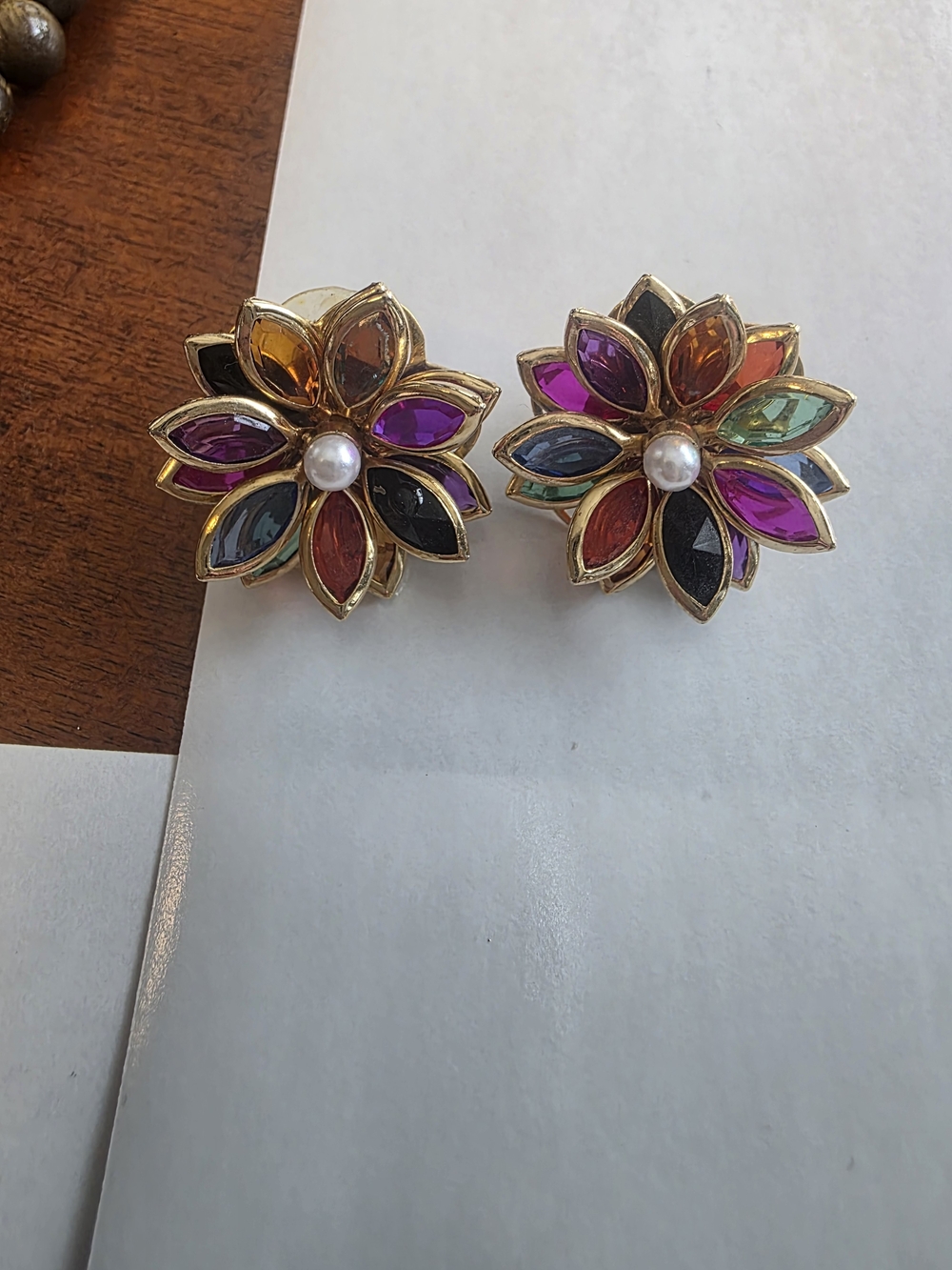 Multicolor Crystal Flower Statement Earrings